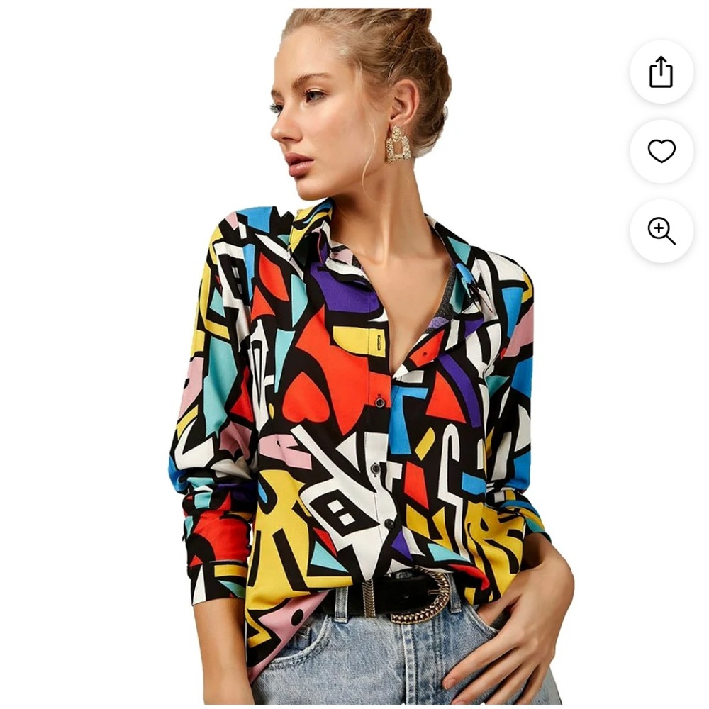 Big Dart Abstract Art long sleeve button down blouse